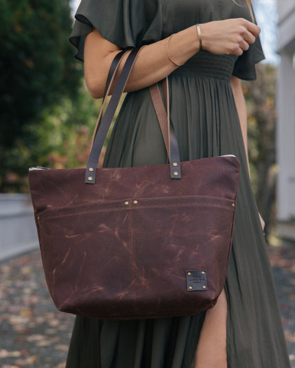 The Medium Zip Tote - Waxed Canvas Bag