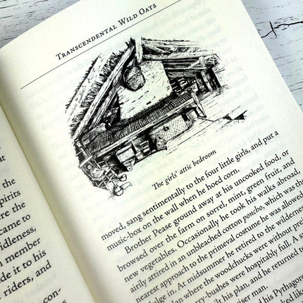 Open book with an illustration of a attic on a wooden surface
