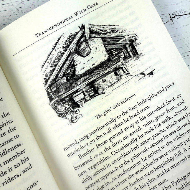 Open book with an illustration of a attic on a wooden surface