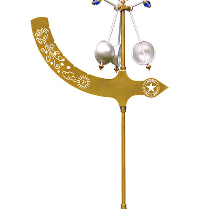 A decorative wind chime featuring a copper-colored tree of life design with dangling chimes that are wind propelled.