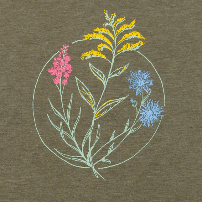 Embroidered design of flowers on a brown fabric background