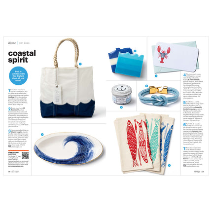 Gift Guide product display with a tote bag, plates, and other items on a white background.