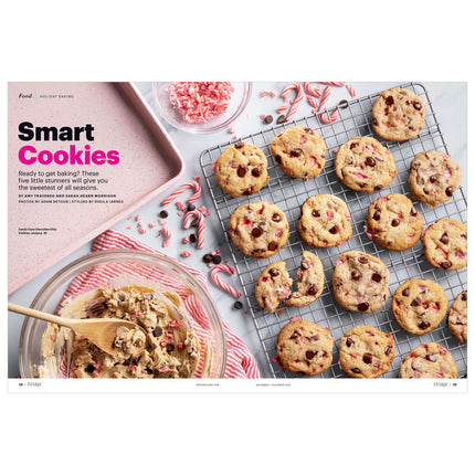 Baked cookies on a cooling rack with candy canes and a bowl of cookie dough, featuring the text 'Smart Cookies'.