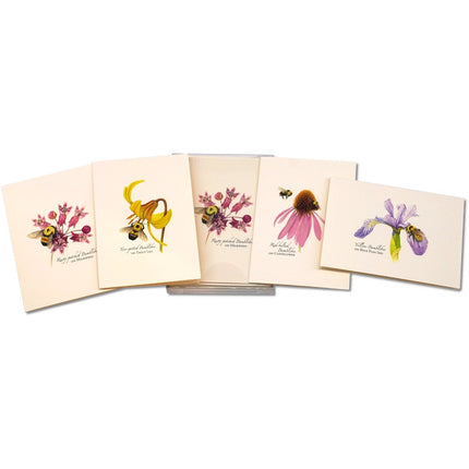 a spread of 5 of the notecards in the bumblebee notecard assortment