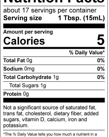 Nutrition facts for the 19.53 Apple Cider Vinegar