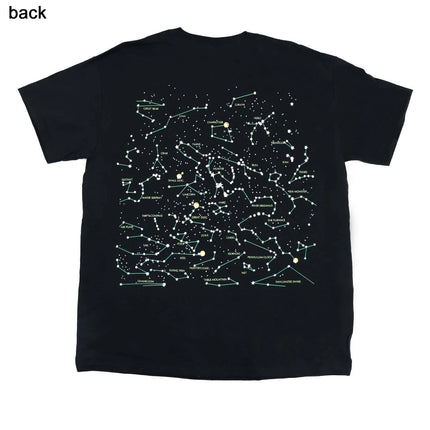 Black t-shirt with star constellation design on a white background