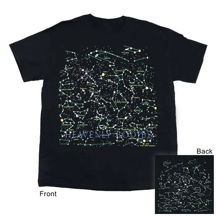 Black t-shirt with star constellation design on a white background