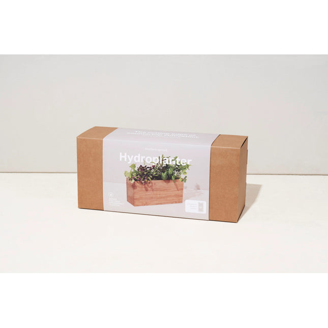 the smart bamboo hydroplanter in its packaging - a clean rectangular box with an image of the hydroplanter on it