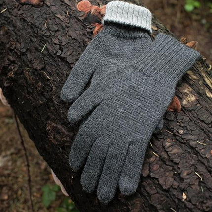 Gray & Silver Reversible Alpaca Gloves - Gray Side Shown with Cuff Folded Over Showing Silver