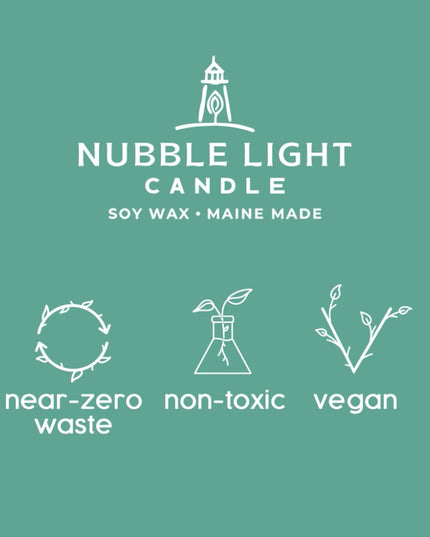 a graphic with info about the candle company - made by hand, near-zero waste, non-toxic, vegan, extended burn time