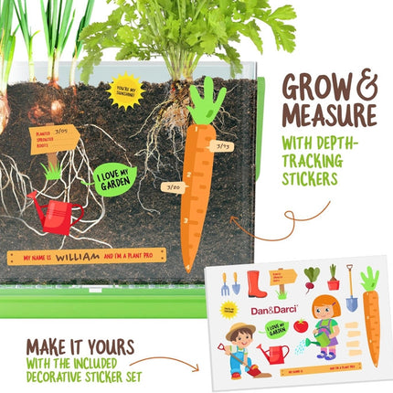 Grow & Measure with depth-tracking stickers, make it yours with the included decorative sticker set