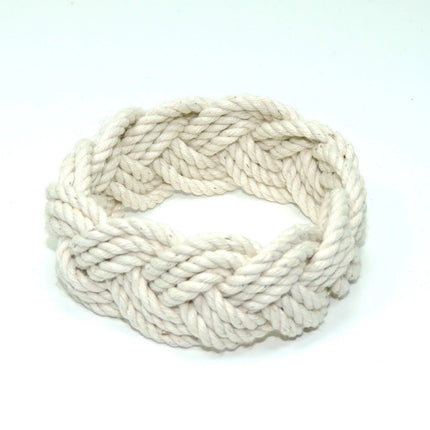 a white nautical sailor knot bracelet, hand woven