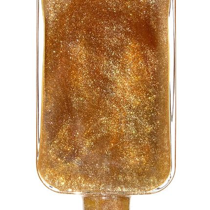 upside down, back side of the bottle showing the label that reads "shake to make the sparkle shine"