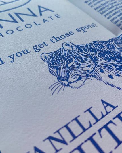 a close up angled view of the How'd You Get Those Spots? package showing the leopard's face and surrounding text