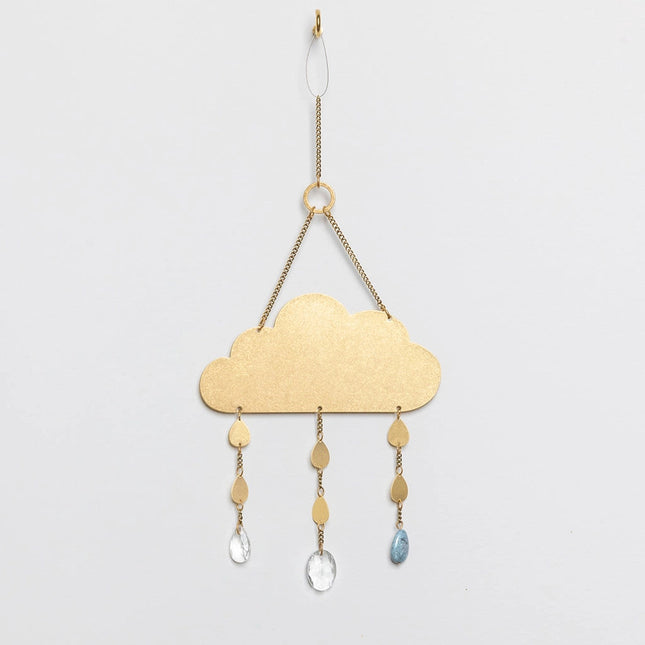 a full length view of the cloud suncatcher showing the full chain length and loop for hanging.