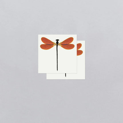 two sets of amber damselfly temporary tattoos showing the tattoo layout on the sheets
