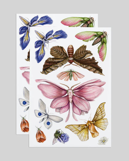 2 full sheets of the floraflies tempoary tattoo sheets showing all of the butterflies on the sheet