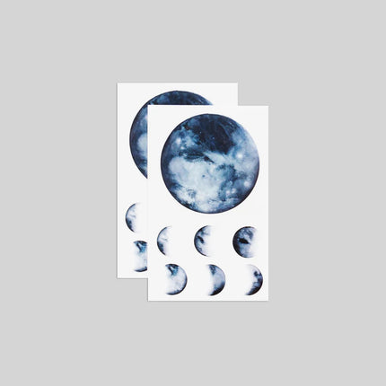 two sets of Moon Phase temporary tattoos showing the tattoo layout on the sheets