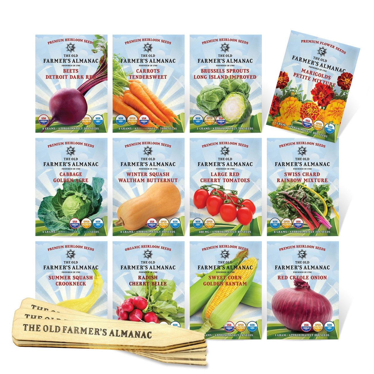 garden seed starter kits The Old Farmer's Almanac Heirloom Vegetable Garden Seed Starter Kit Deluxe Kit with Plant Food Spikes (Over 7000 Seeds)